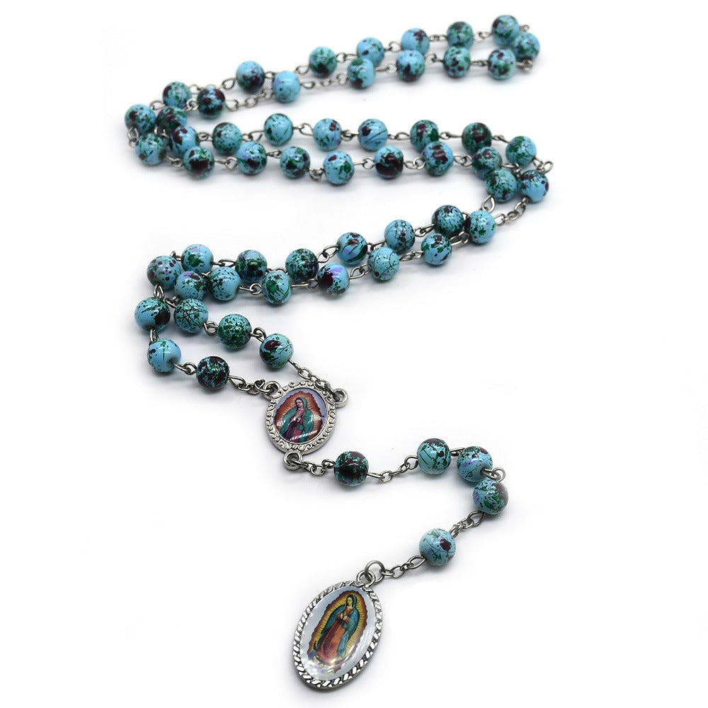 Crucifijo al por mayor Our Lady of Guadalupe Rosary Beads Collares de vidrio